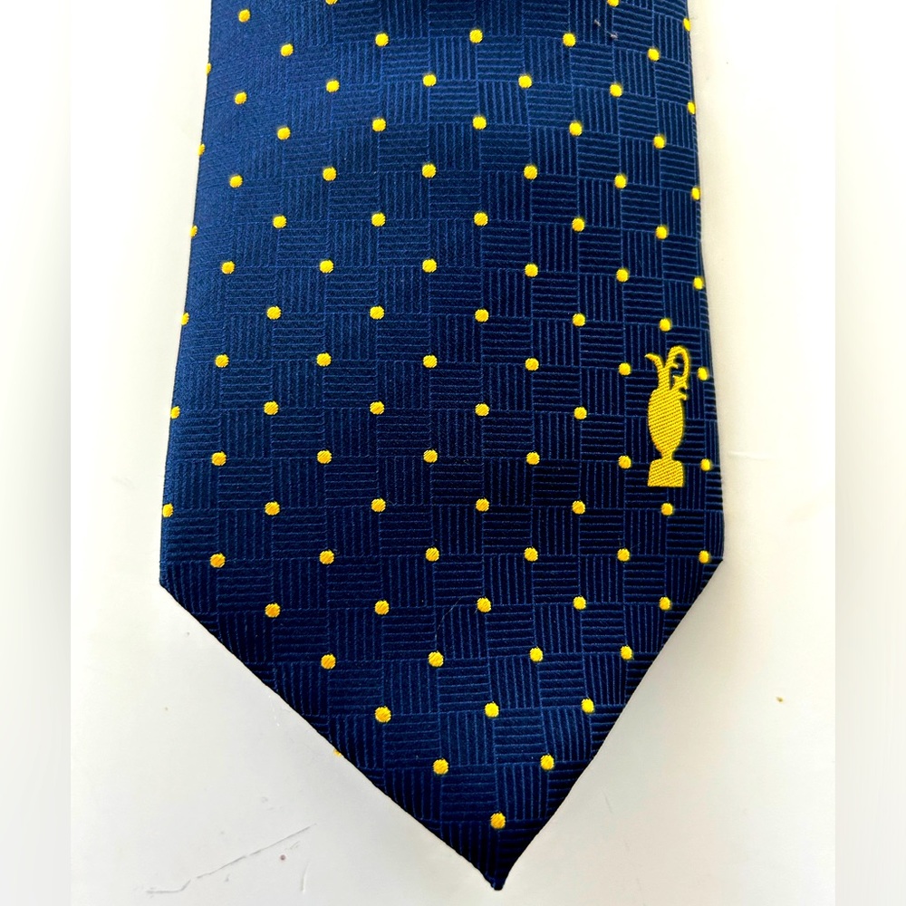 The Open Branded Necktie in Navy and Gold : 100% Silk : 2013